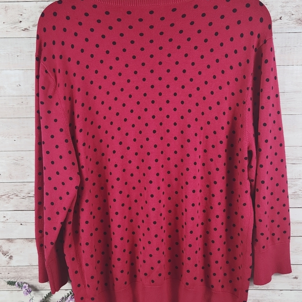 Ellen Tracy, Fushia/Blk Polka Dot Sweater. Sz Label Missing, Measurement Listed - Picture 7 of 10